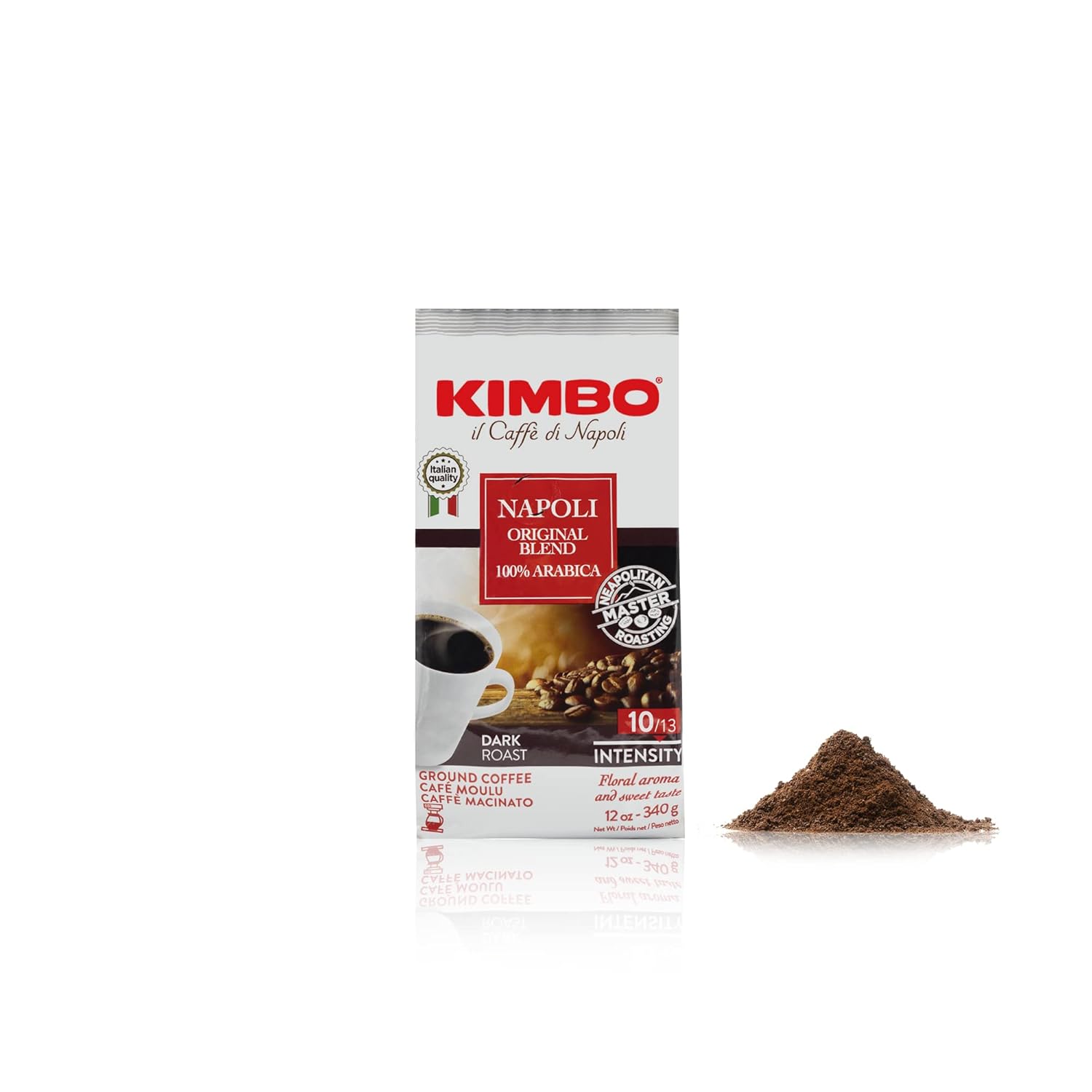 Kimbo Napoli Original Blend 100% Arabica Ground Coffee | 10/13 Intensity | Dark Roast with Floral & Sweet Flavor | 12 oz (340g) bag