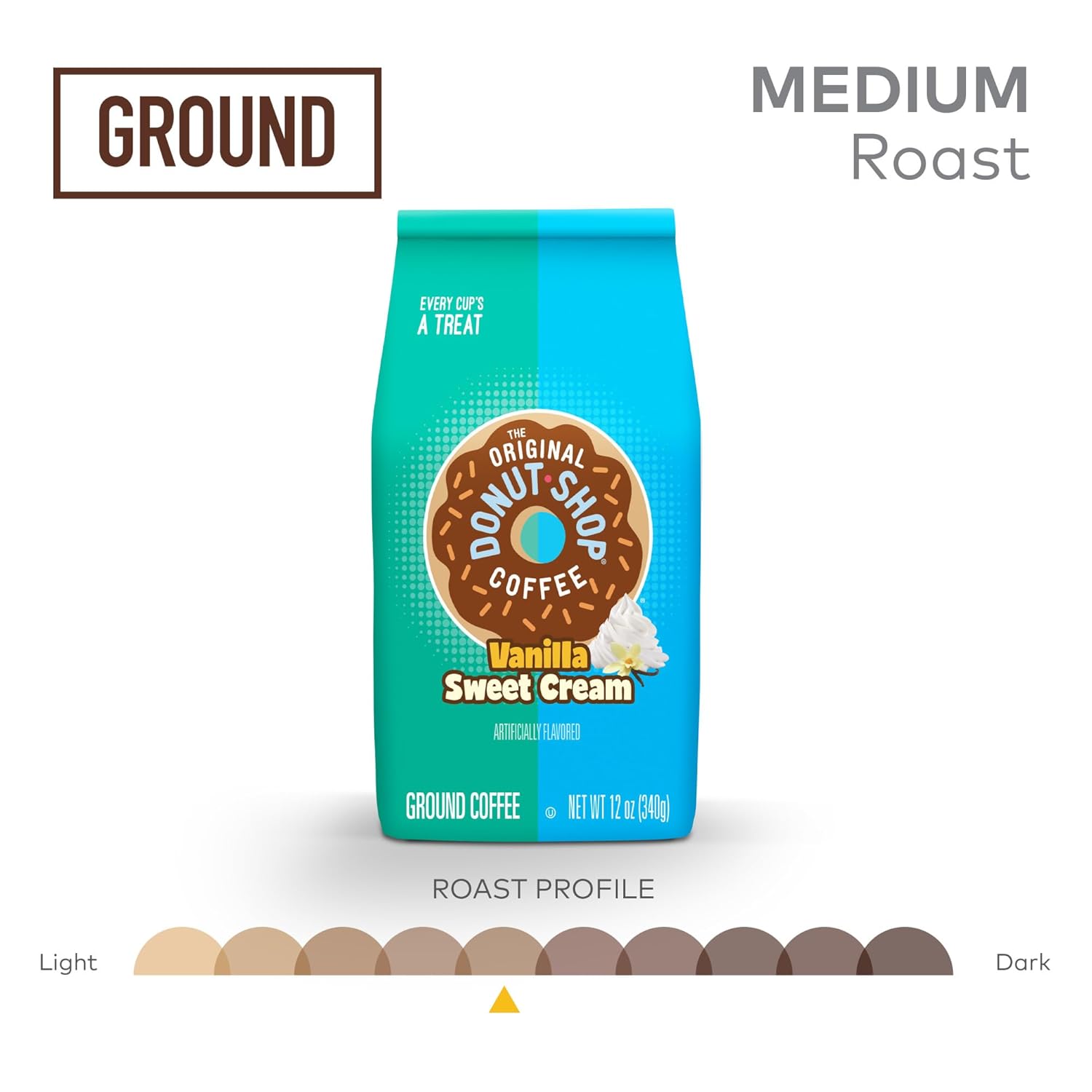 The Original Donut Shop Coffee, Vanilla Sweet Cream, Medium Roast, Flavored Ground Coffee, 12 oz Bag (Pack of 2)