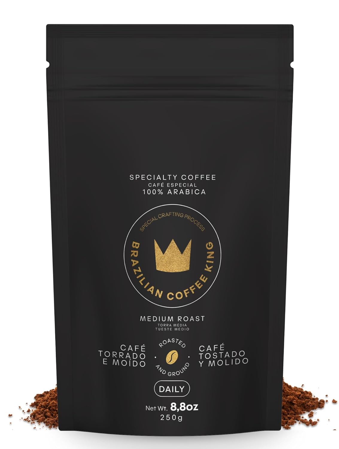 Specialty Coffee Daily 8.8 oz – Arabica Roasted Ground in Brazil – Smooth, Comforting Flavor with Notes of Chocolate, Caramel and Nuts – Medium-Dark Roast, Carefully Harvested – Brazilian Coffee King