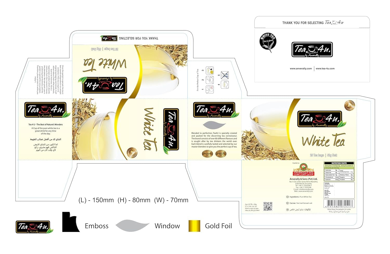Tea4U White Ceylon Tea Bags - Handpicked Ceylon Tea from Sri Lanka's Finest Gardens - Rich & Fragrant Brew, Expertly Blended Smooth & Refreshing Flavor Convenient for Easy Brewing - 25 Tea Bags