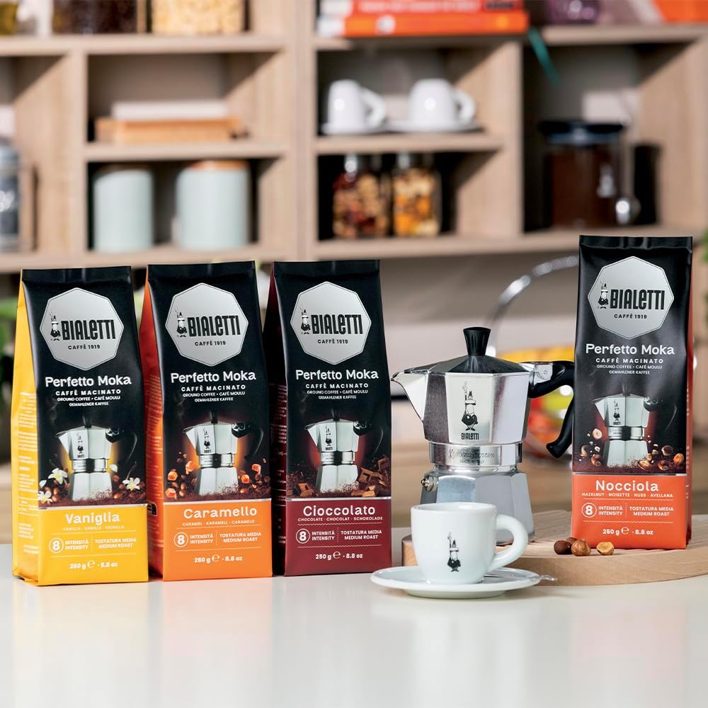 Bialetti - Perfetto Moka Vaniglia: Medium Roasting Ground Coffee, Vanilla Aroma, 8.8 Oz - 250g, Bag with Flavour-Saving Valve