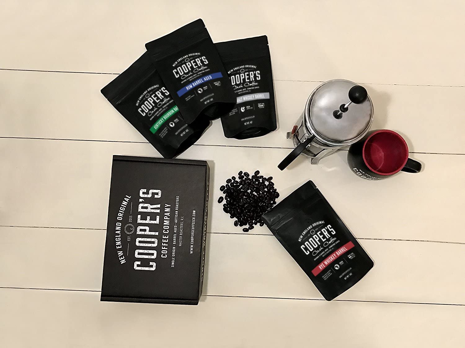 Rwanda Rum Barrel Aged Coffee - Ground 12oz and Bourbon & Whiskey Barrel Aged Coffee - Ground - 4 Bag Coffee Set 16oz