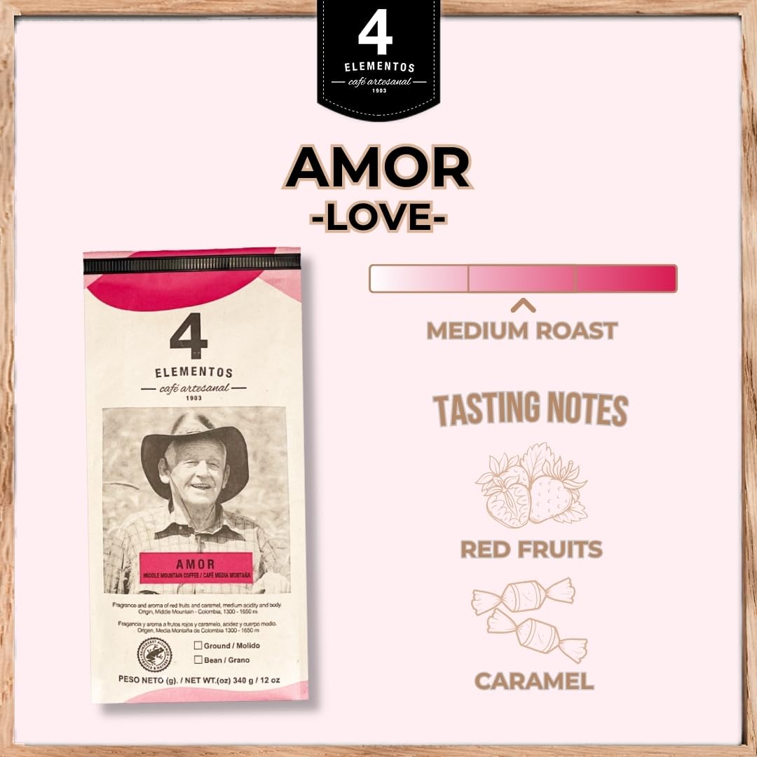 4 Elementos | Ground Specialty Coffee, Medium Roast, 100% Arabica from Colombia, Red Berries & Caramel Notes, 12oz (Pack of 2)