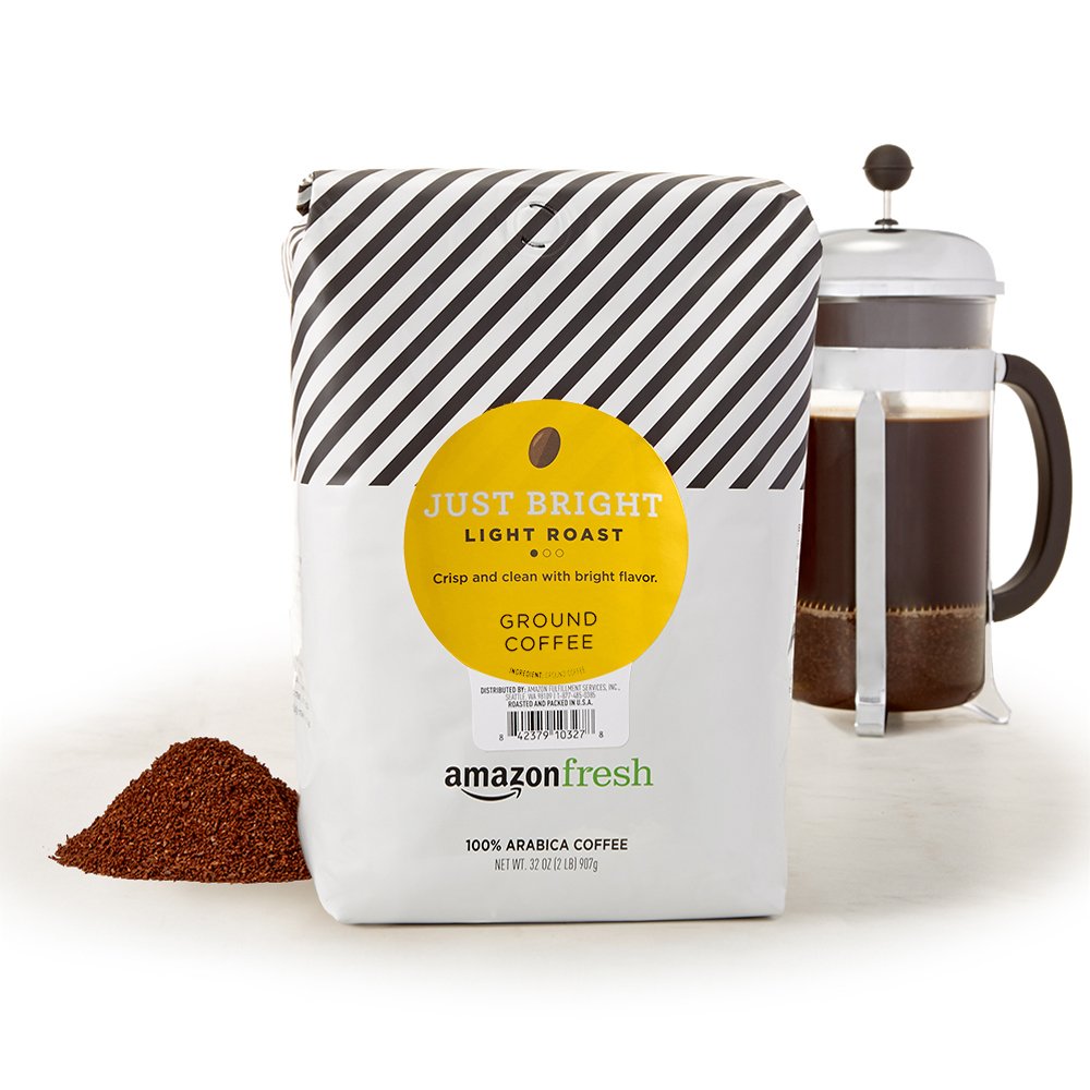 Amazon Fresh, Just Bright Ground Coffee, Light Roast, 32 Oz (Pack of 2)