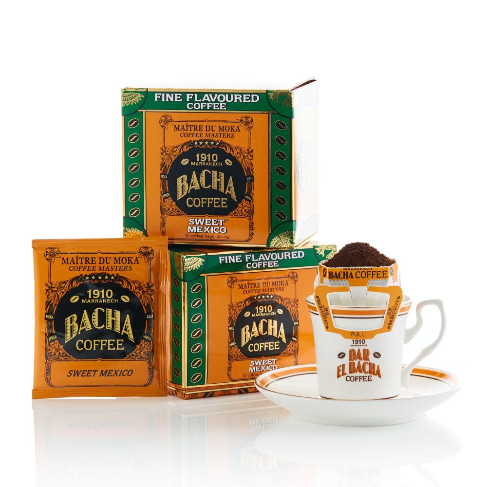 Bacha Coffee | Marrakech Morning Fine Flavoured, 100% Arabica Beans, Medium Roast, x12 Individually Wrapped Single Serve Filter Bags