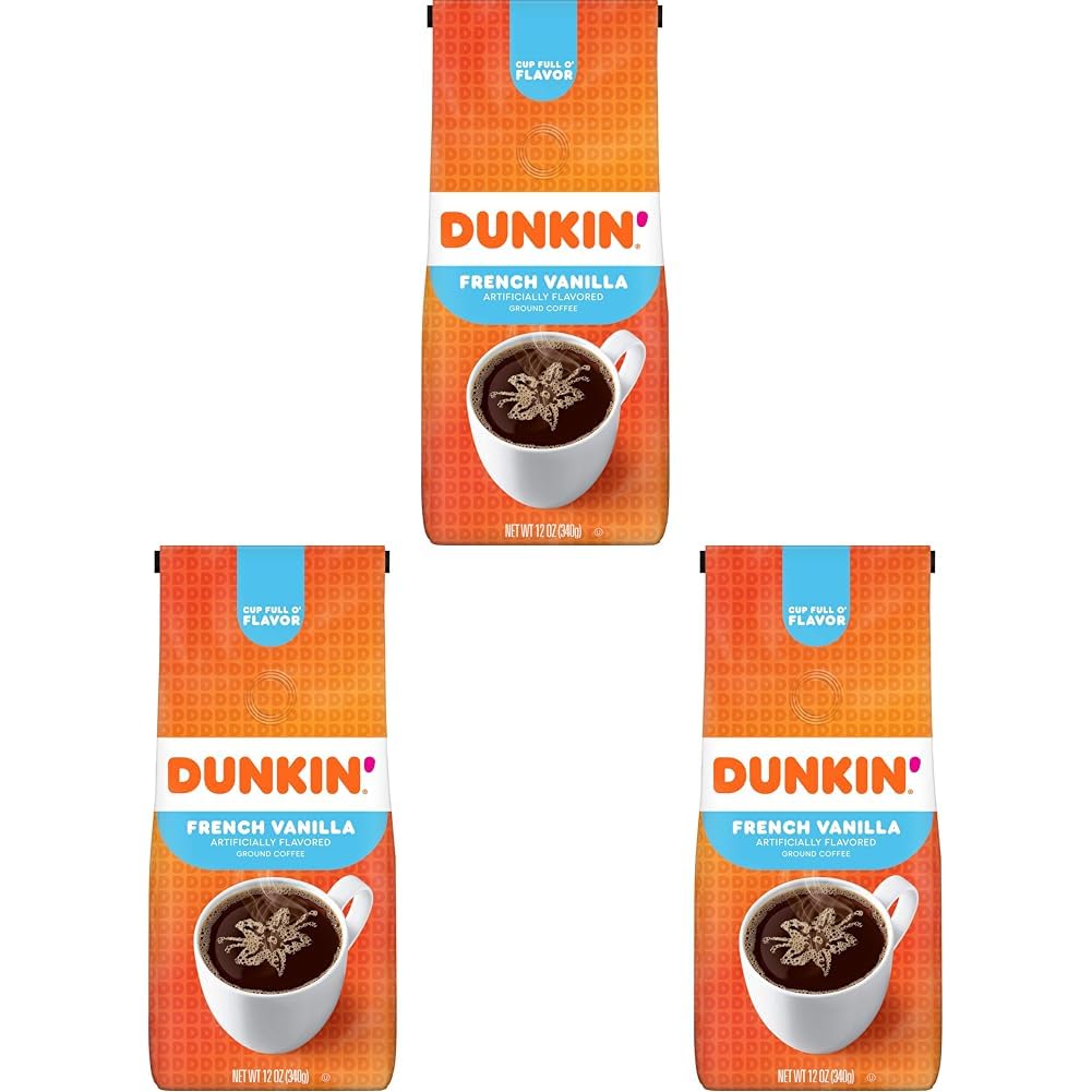 Dunkin' French Vanilla Flavored Ground Coffee, 12 Ounce (Pack of 3)