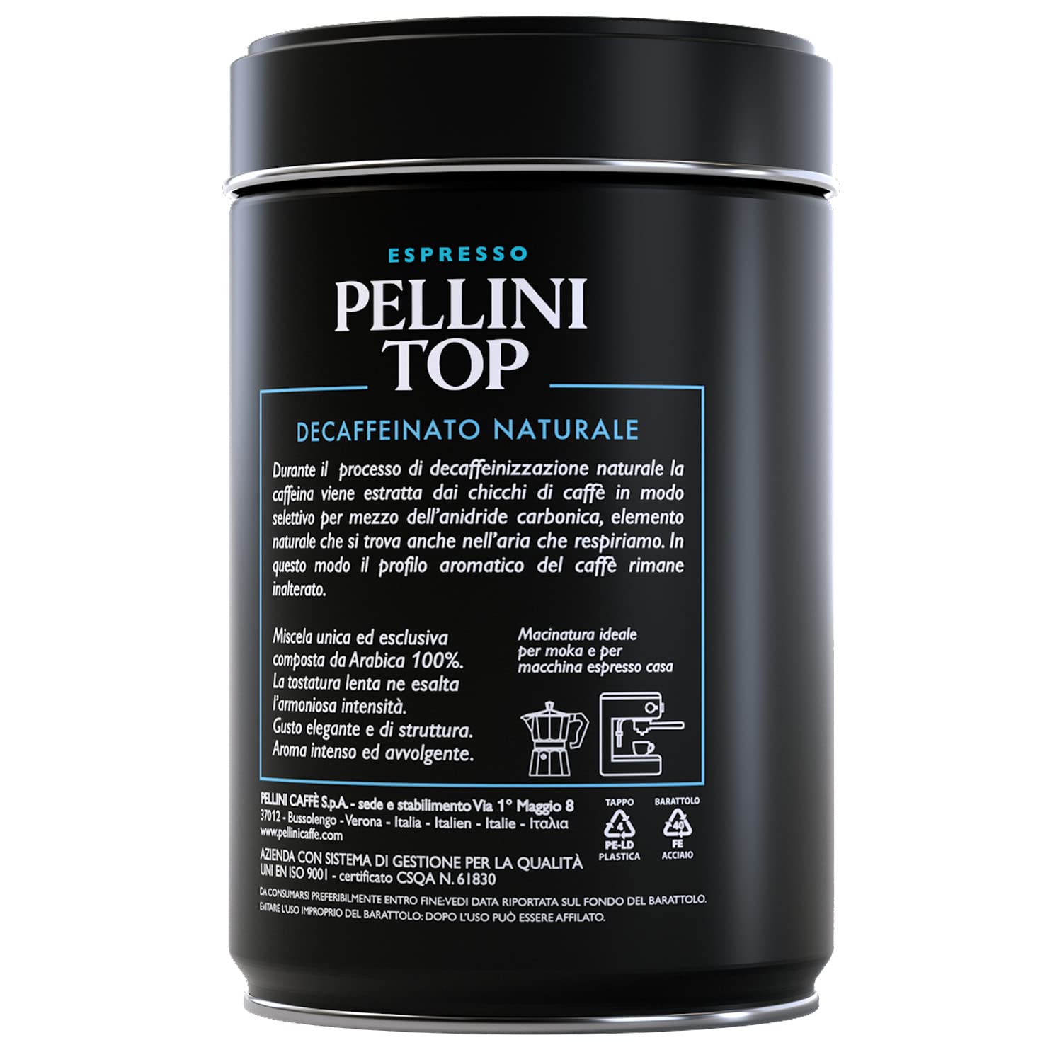 Pellini Top 100% Arabica Decaffeinated Ground Coffee Tin 250 g