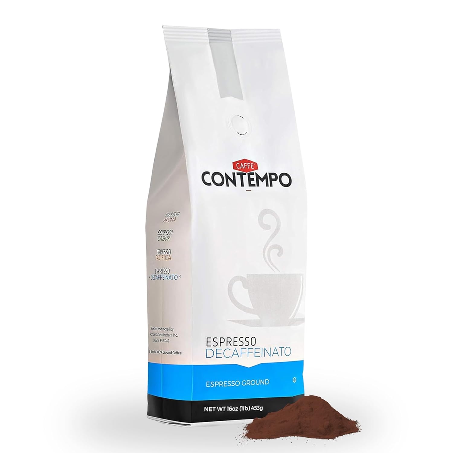 CAFFÉ CONTEMPO DECAF Italian Style Ground Espresso, Water Process Decaffeination, 1 LB, Fine Grind, Dark Roast, Freshly Roasted Coffee, Great for Moka Pot