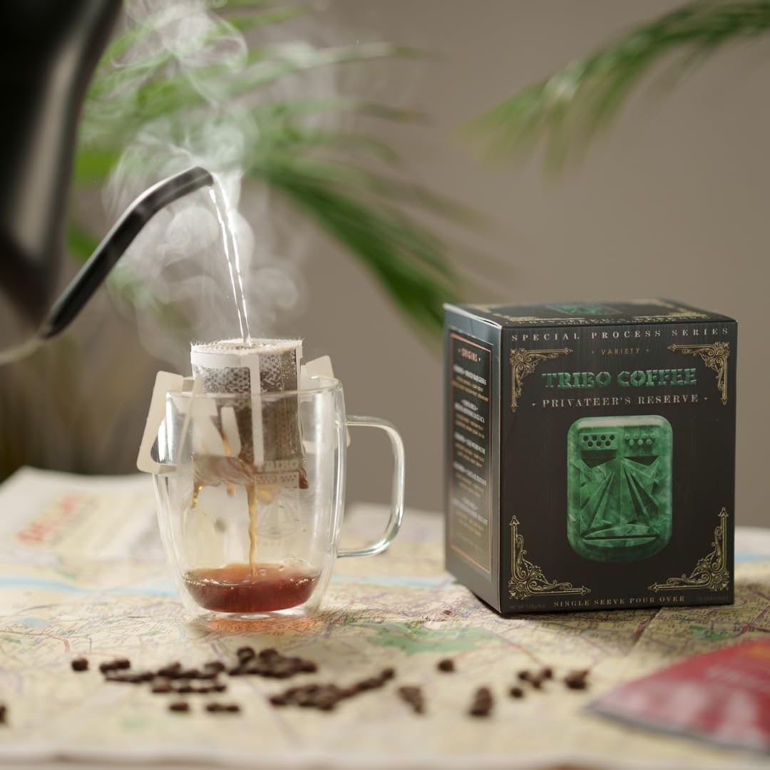 Tribo Coffee Single-Serve Portable Pour Over Drip Coffee - Privateer's Reserve Variety - 5 Servings (Light - Medium Roast)