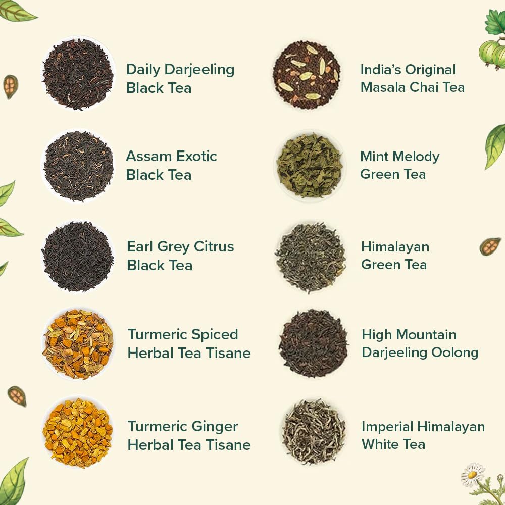 VAHDAM, Assorted Loose Leaf Tea Sampler (10 Teas) Non-GMO, Gluten Free | Whole Loose Leaf Tea Sampler | Tea Variety Pack | Tea Gift Set | Gifts for Women & Men
