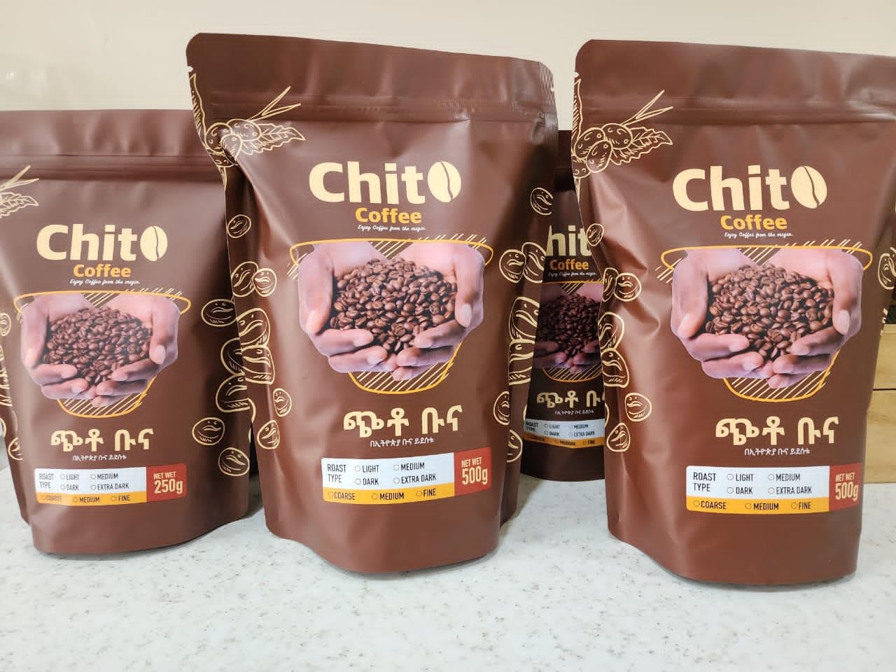 Chito Coffee, Hand-Picked Arabica from Yergachefe area, Ethiopia. 100% Arebica coffee. Fair trade and no GMO. (500 grams or 1.1 lb)