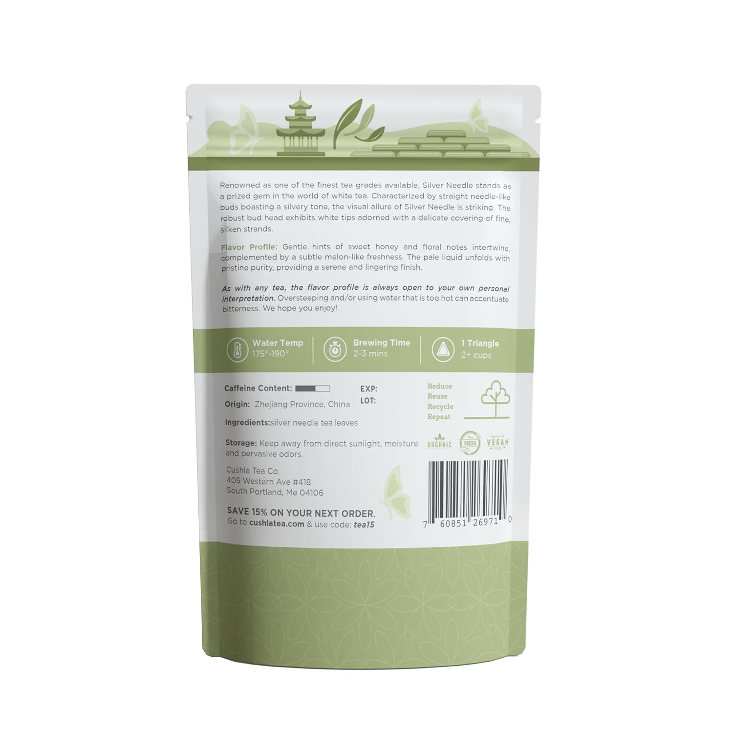 Premium White Silver Needle Tea Bags - Bai Hao Yinzhen Tea Triangles - Chinese Silver Tip White Tea - Low Caffeine Level
