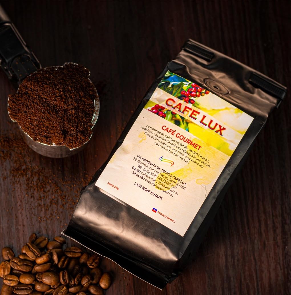 Cafe Lux Gourmet Ground Medium Roast Coffee - Made in Haiti - From Jacmel/Thiotte Moutains - 270 grams