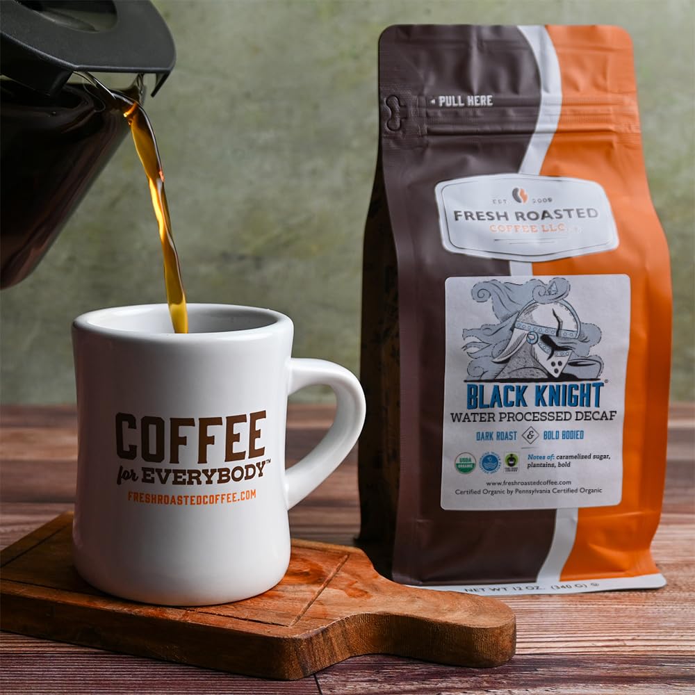 Fresh Roasted Coffee, Organic Black Knight Water-Processed Decaf | USDA Organic, Kosher | Dark Roast 12 oz Ground