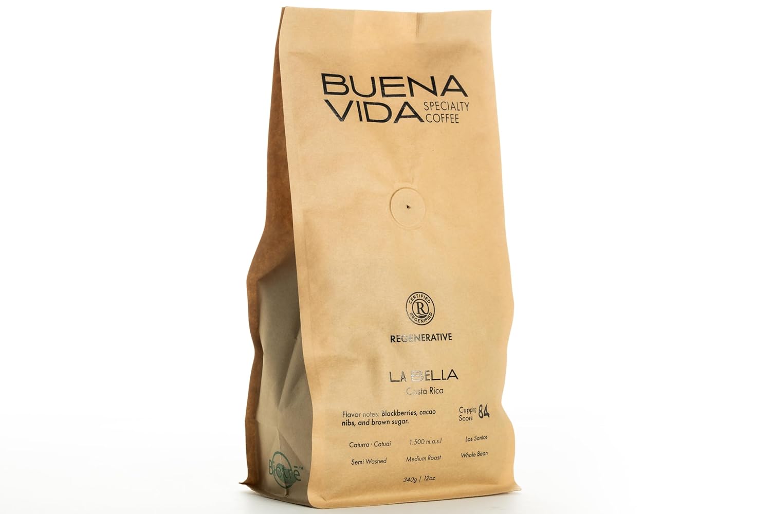 Buena Vida Speacialty Coffee - La Bella, Ground, Semi-Washed - Costa Rican Regenerative Coffee (12 oz)