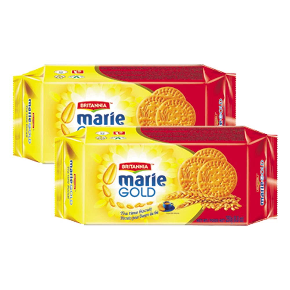 BRITANNIA Marie Gold Cookies 8.8oz (250g) - Crispy Tea Time Snack - Delicious Grocery Cookies (Pack of 2)