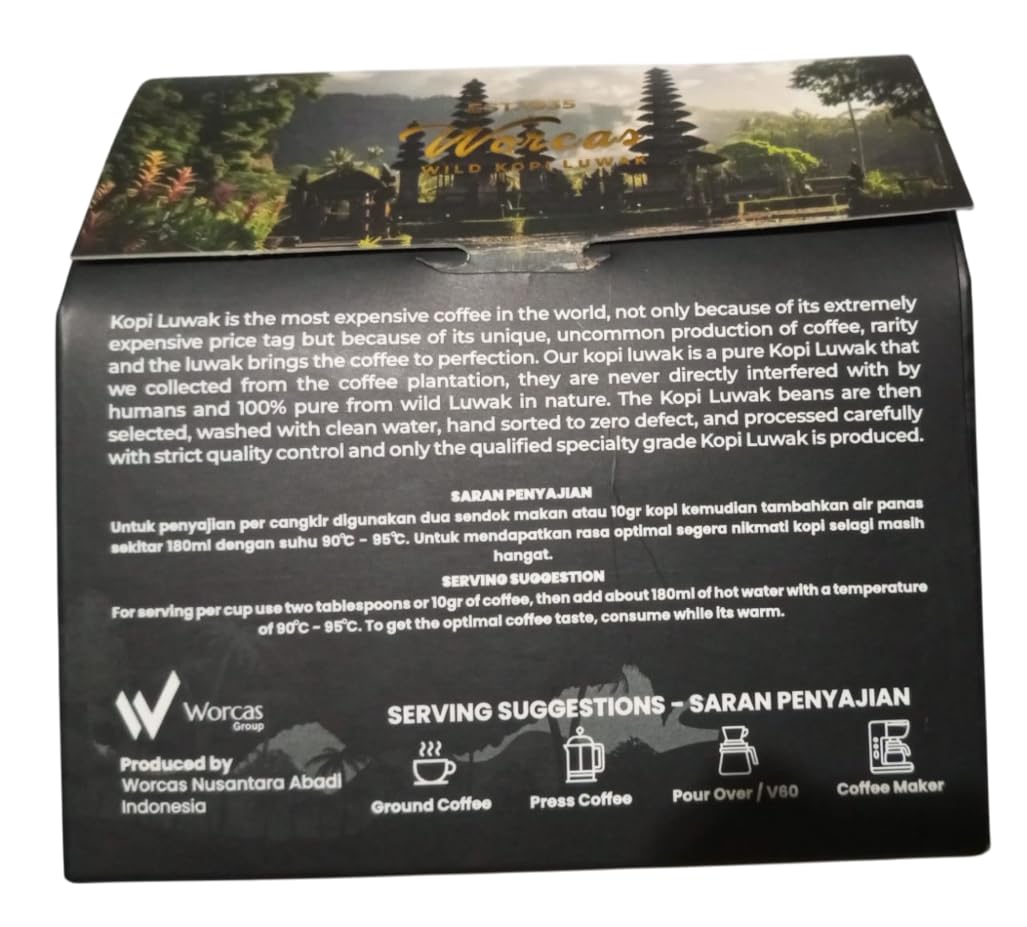 Bali King Wild Kopi Luwak Robusta Ground Coffee, 100g, Premium Indonesian Civet Coffee