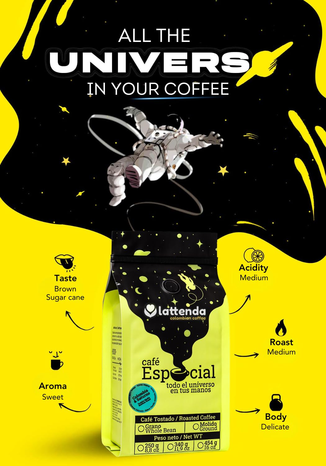 Lattenda Espacial Medium Roast Specialty Coffee (Ground) 454 Gr. - Caf Especial Colombiano Tostado