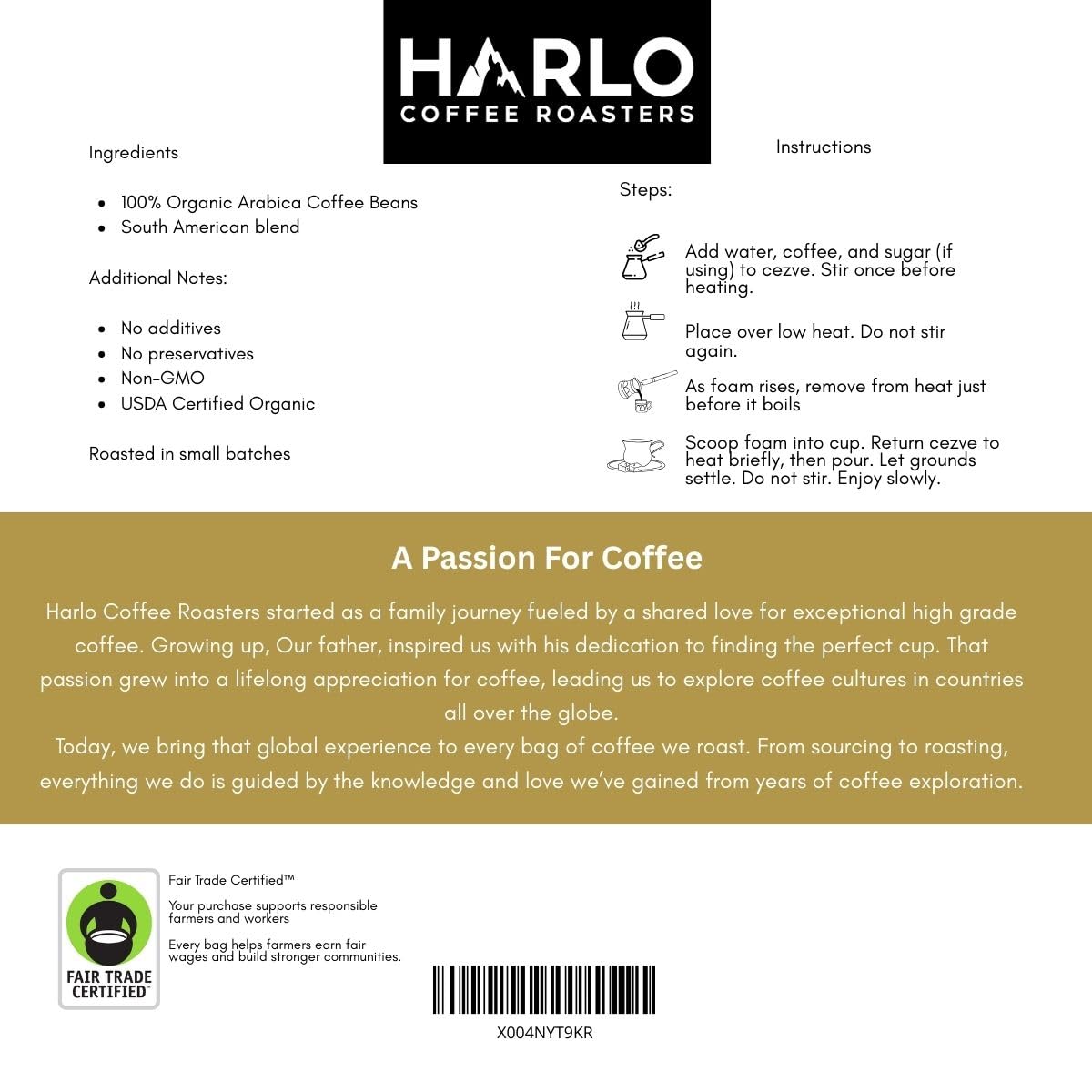 Harlo Coffee Roasters Turkish Ground Coffee, Medium Roast, 8 Oz, 100% Arabica Beans, Arabic Coffee, Traditional High Graded Coffee Beans (8oz, Original)