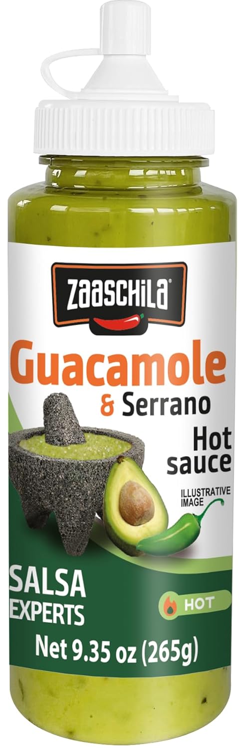 Zaaschila Guacamole & Serrano Sauce - 9.35oz (265g) - Creamy & Spicy Flavor, Perfect for Tacos, Chips, and Dips
