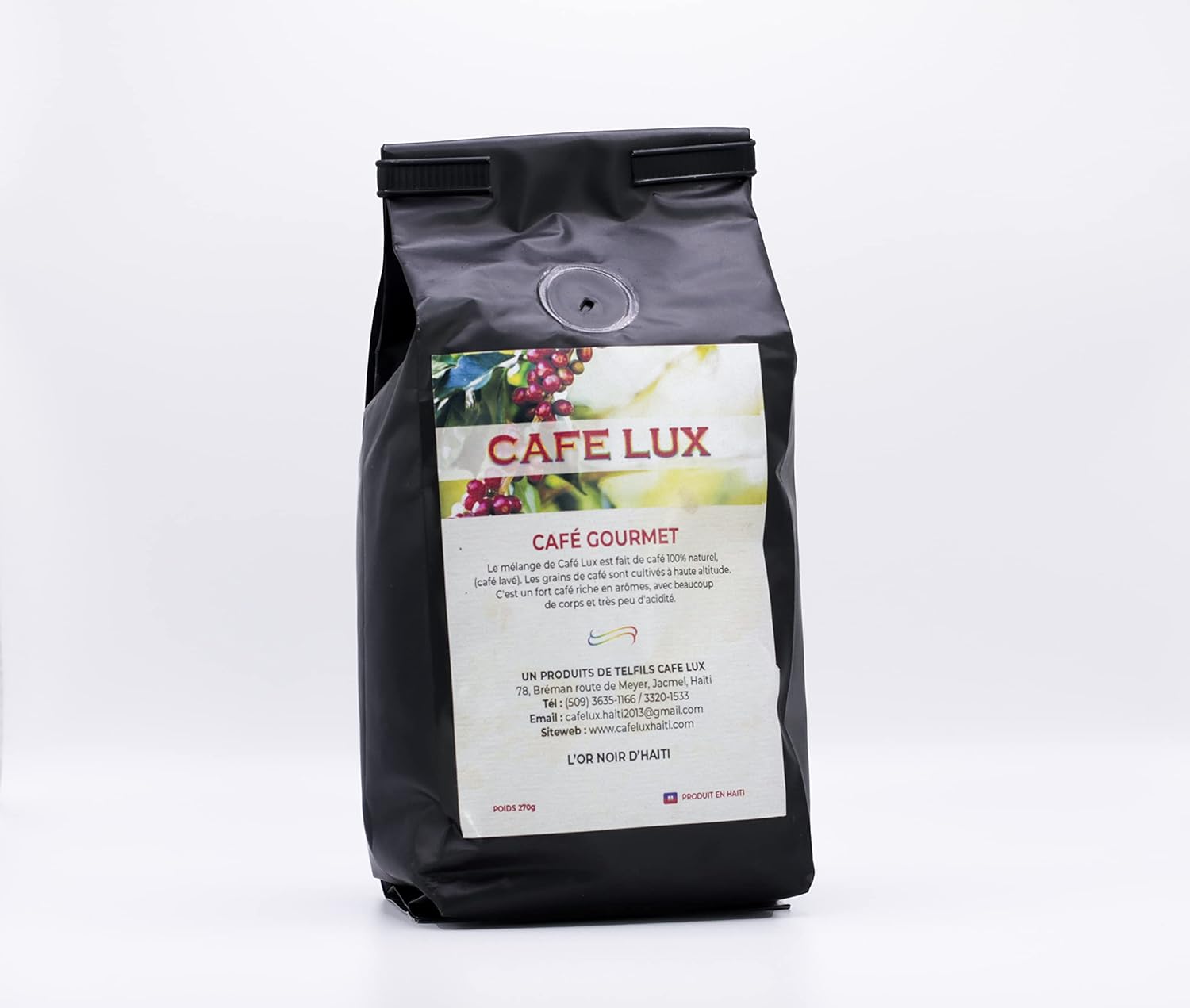 Cafe Lux Gourmet Ground Medium Roast Coffee - Made in Haiti - From Jacmel/Thiotte Moutains - 270 grams