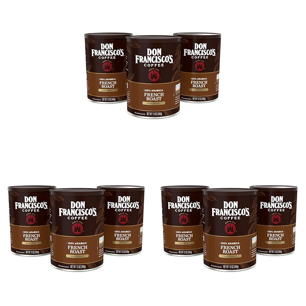 Don Francisco's French Dark Roast Ground Coffee: Rich, Smoky 100% Arabica Beans with Chocolate Notes - Premium Morning Brew (3 x 12 oz Recyclable Cans) (Pack of 3)