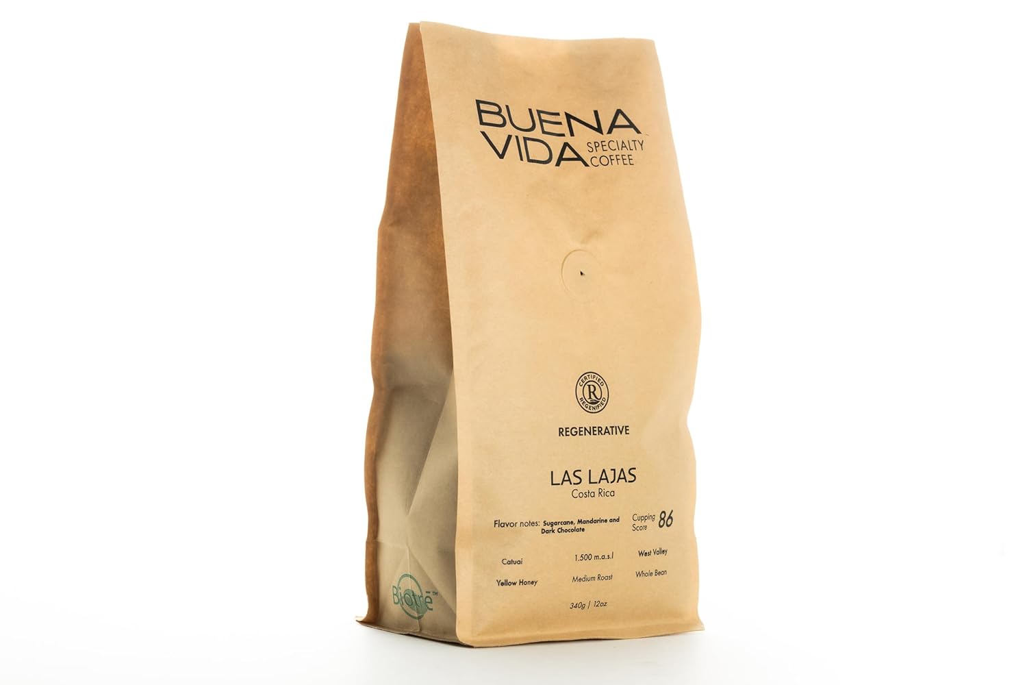 Buena Vida Speacialty Coffee - Las Lajas, Ground, Yellow Honey - Costa Rican Regenerative Coffee (12 oz)