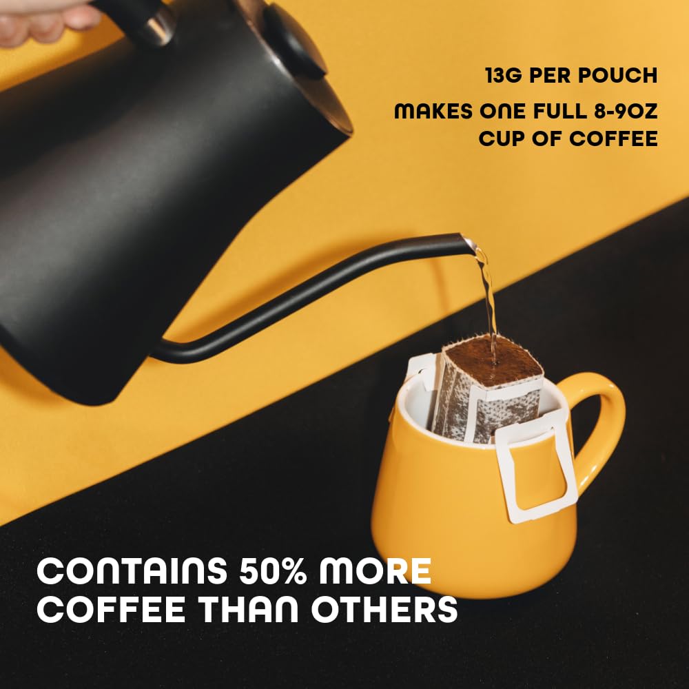 Hooked Coffee Premium Portable Pour Over Drip Coffee Singles, 100% Specialty Arabica Coffee, Medium Roast Decaf, Colombia SWP Single Origin, Single Serve Drip Bags - 12 Pack