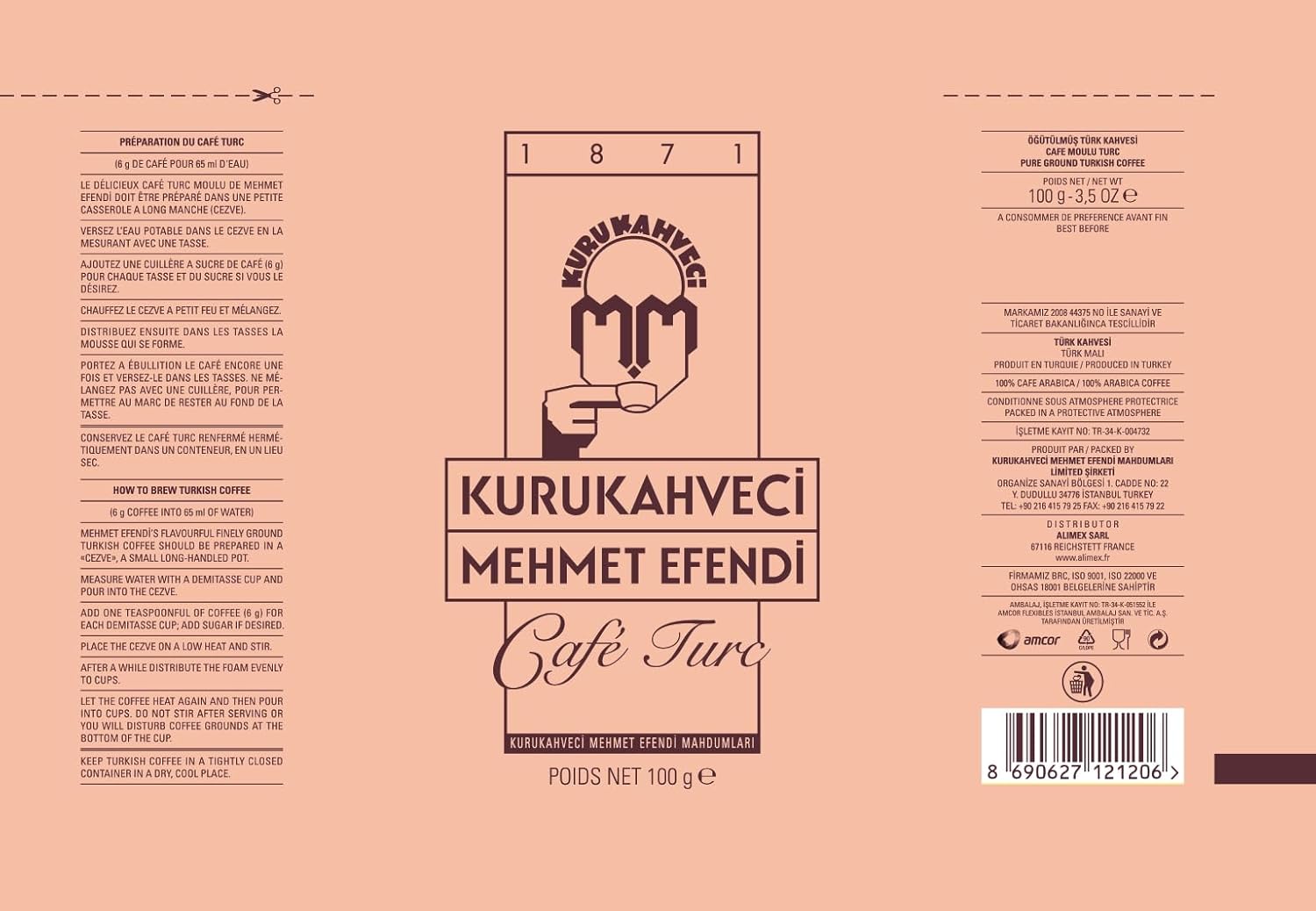 KURUKAHVECI MEHMET EFENDI Decaffeinated Turkish Coffee, Arabica Beans, Roasted Ground,Fresh, Medium to Heavy-bodied, Original Taste Since 1871 (1.76 OZ / 50 Gr)