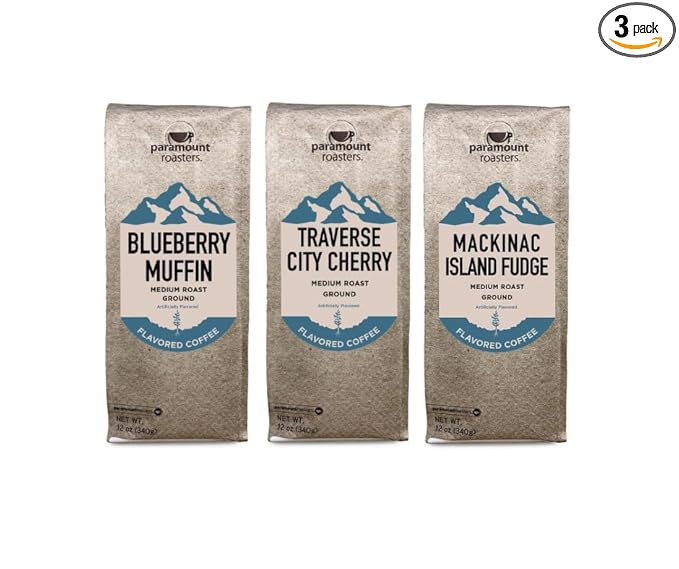 Traverse City Cherry, Mackinac Island Fudge, and Blueberry Muffin Flavored Ground Coffee Bundle