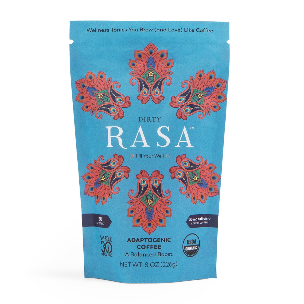 Rasa Dirty – Adaptogenic Mushroom-Boosted Coffee | Fair-Trade Coffee | Fruiting Body Mushrooms |Vegan, Keto, Whole 30, Ayurveda Wellness Tonic with Chaga + Reishi (8 oz / 30 Servings)