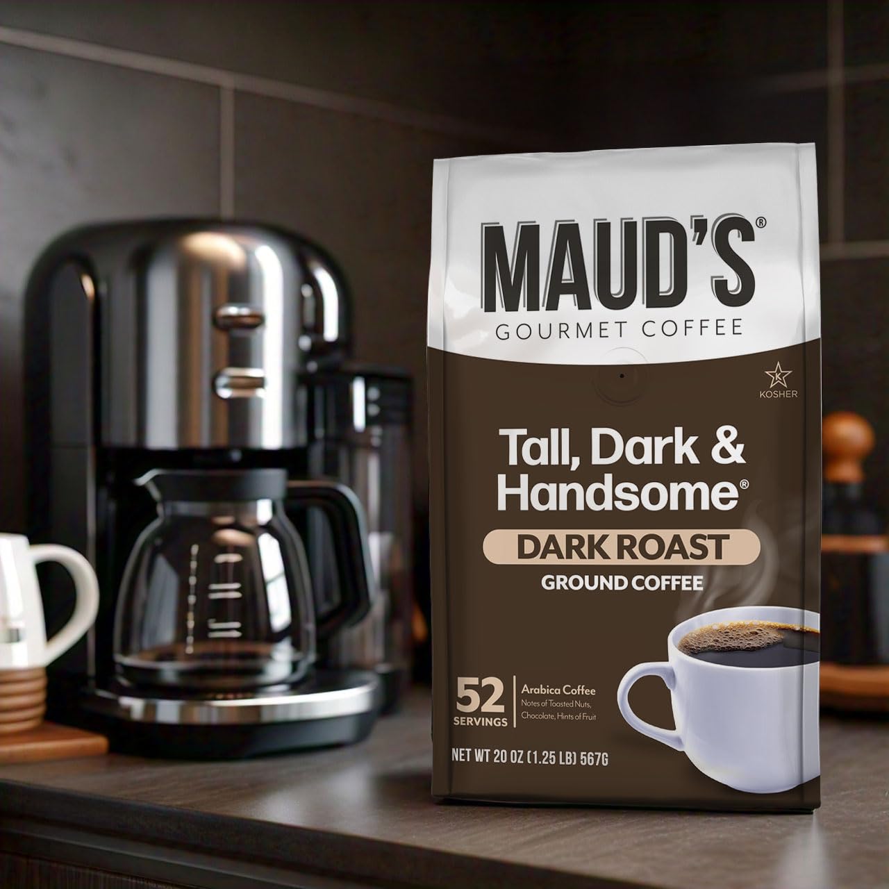 Maud's Dark Roast Ground Coffee, 1 Bag (20 oz), 100% Arabica Coffee, 52 Servings