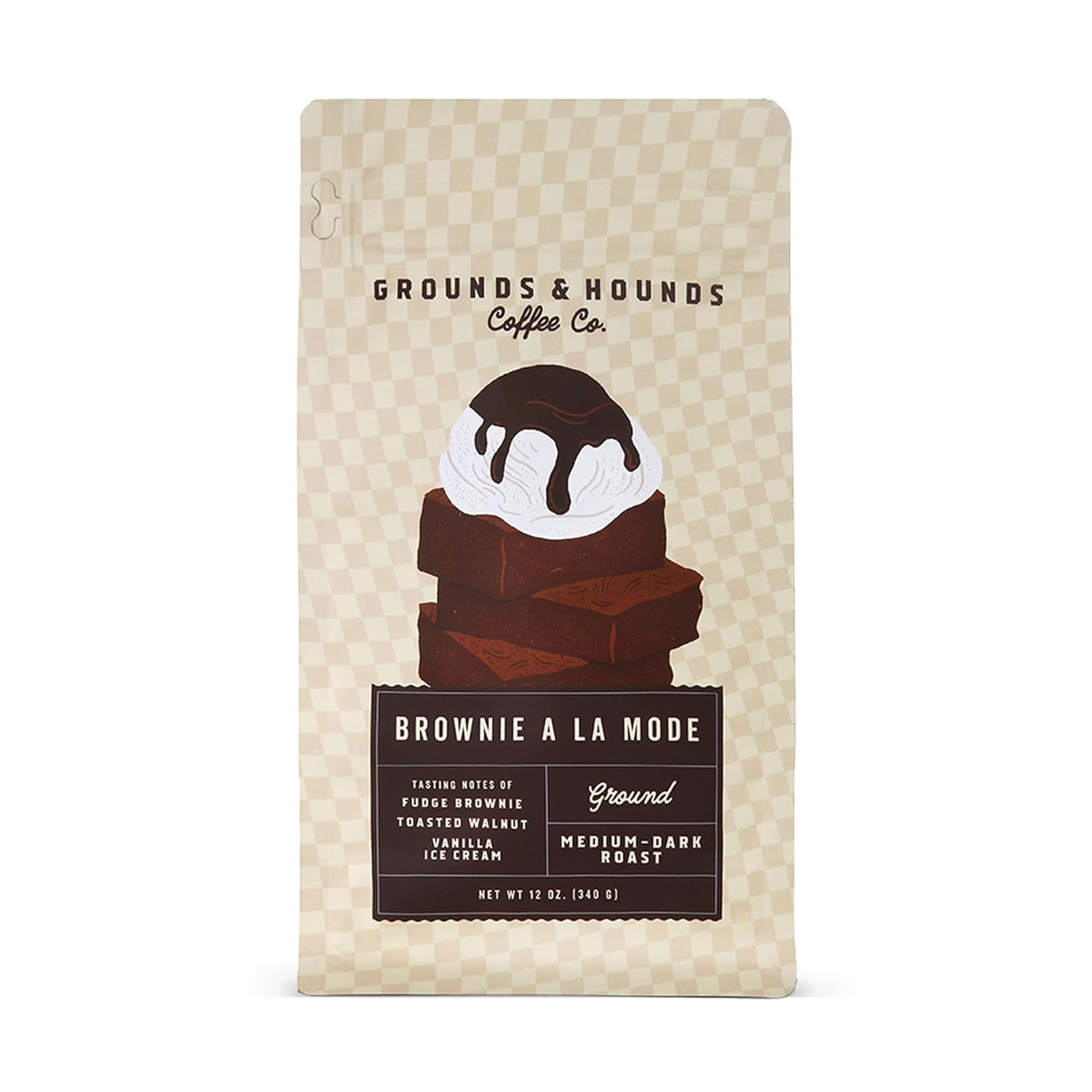 Grounds & Hounds Coffee - 12oz Ground Bag, Medium/Dark Roast Coffee, Brownie A La Mode Ground 12oz bag