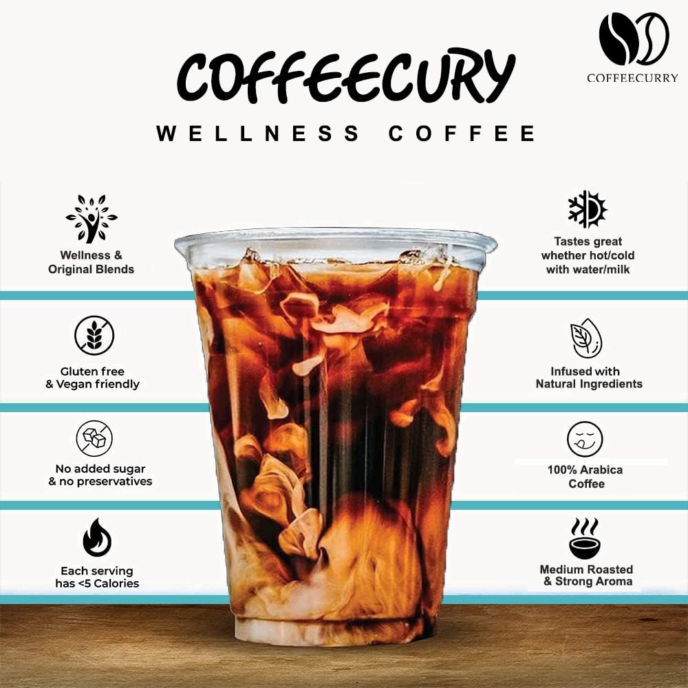 COFFEECURRY Mushroom Coffee (50 Grams, 1 Month Pack) - Mushroom Turkeytail, Cordyceps, Chaga Instant Coffee