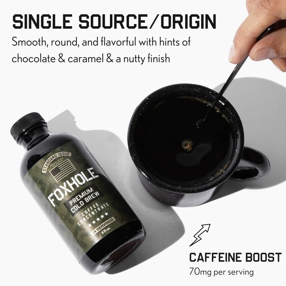 Hero Company Foxhole Cold Brew Coffee Concentrate - Low Acid Liquid Cold Brew Concentrate for Instant Iced Coffee and Hot Drinks
