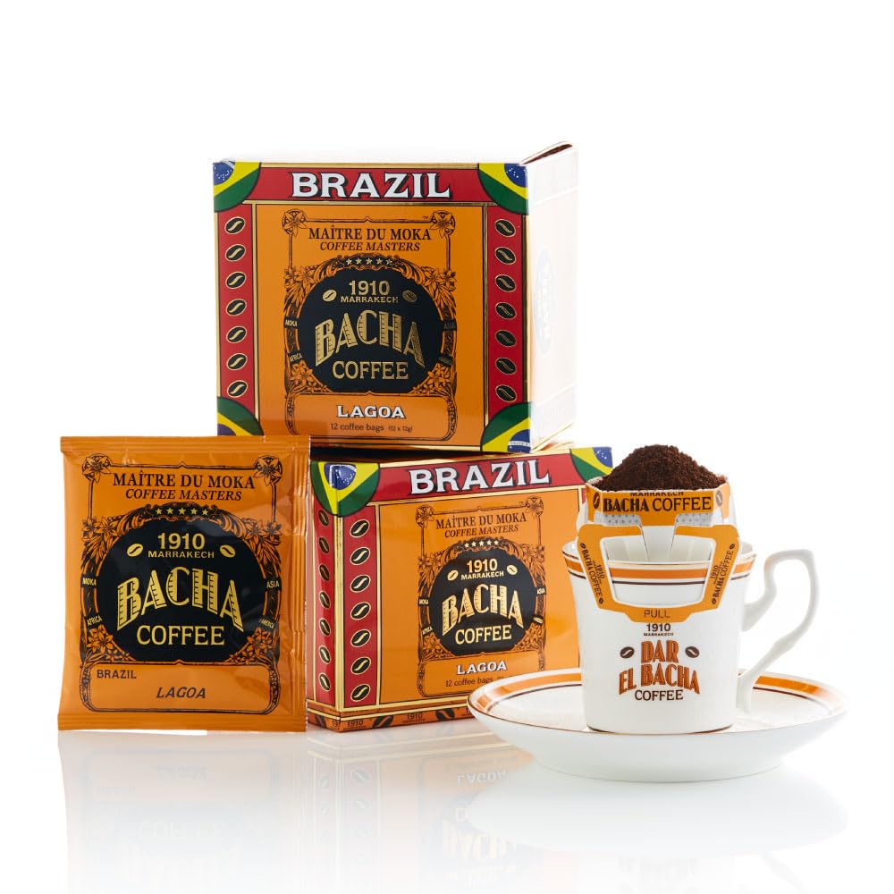 Bacha Coffee | Marrakech Morning Fine Flavoured, 100% Arabica Beans, Medium Roast, x12 Individually Wrapped Single Serve Filter Bags
