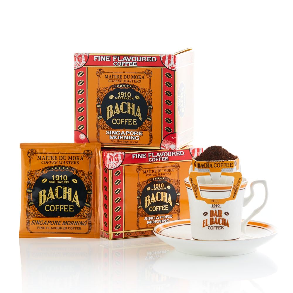 Bacha Coffee | Marrakech Morning Fine Flavoured, 100% Arabica Beans, Medium Roast, x12 Individually Wrapped Single Serve Filter Bags