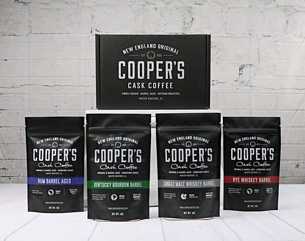 Rwanda Rum Barrel Aged Coffee - Ground 12oz and Bourbon & Whiskey Barrel Aged Coffee - Ground - 4 Bag Coffee Set 16oz