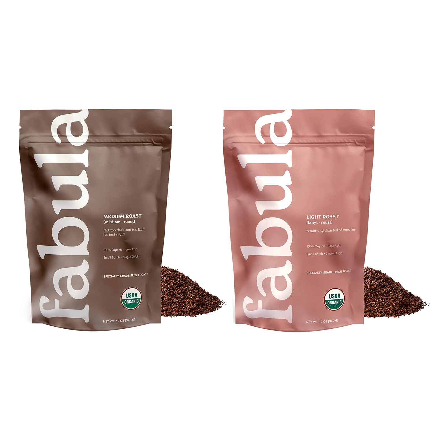 Fabula Organic Coffee Freshly Grounded - Medium and Light Roast - 2 Bag Bundle