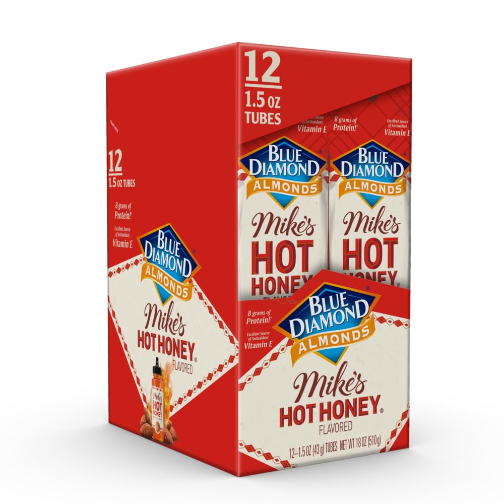 Blue Diamond Almonds, Made with Mike’s Hot Honey Infused with Chilies for a Perfect Sweet and Spicy Snack Nut Combination, Pack of 12, 1.5oz. Servings