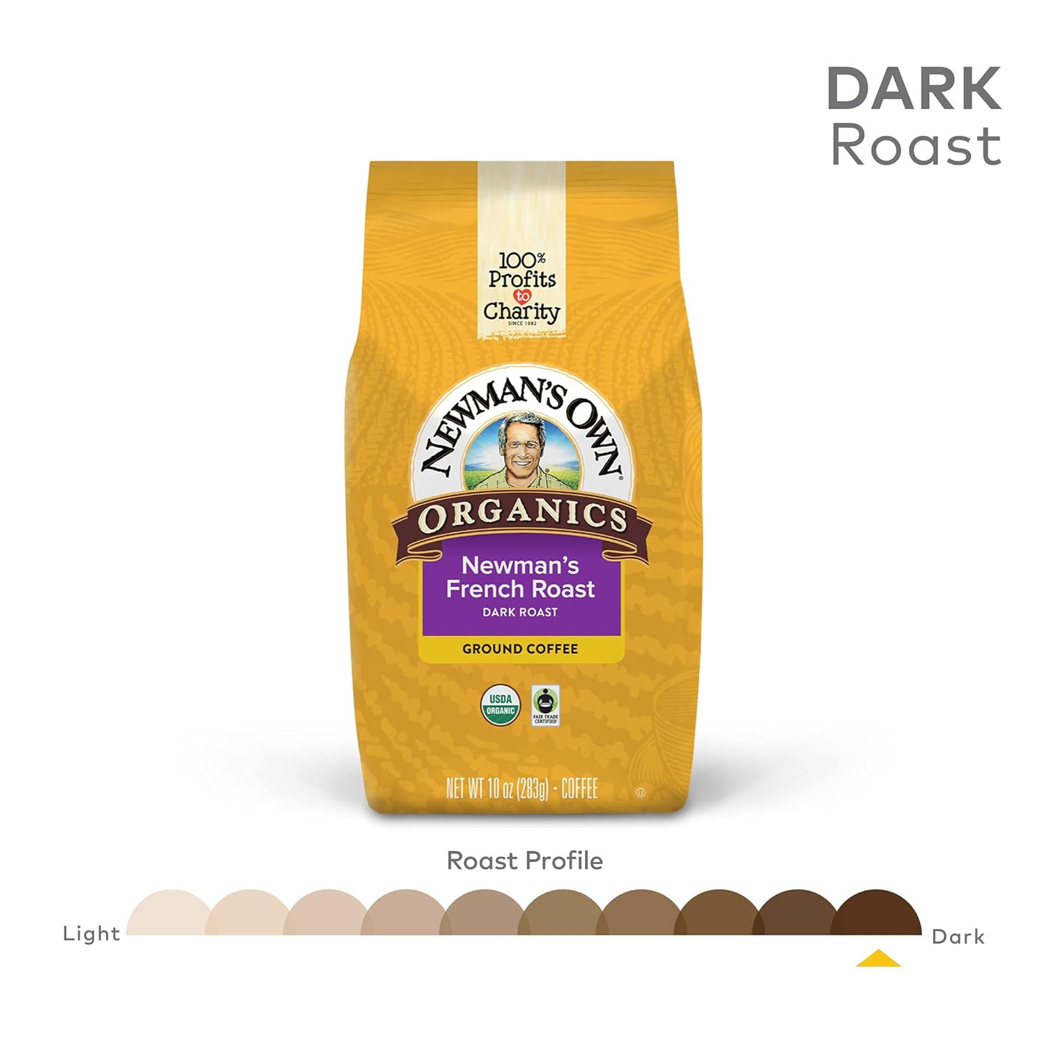 Newman's Own Organics Newman's French Roast, Ground Coffee, Dark Roast, Bagged 10 oz (Pack of 4)