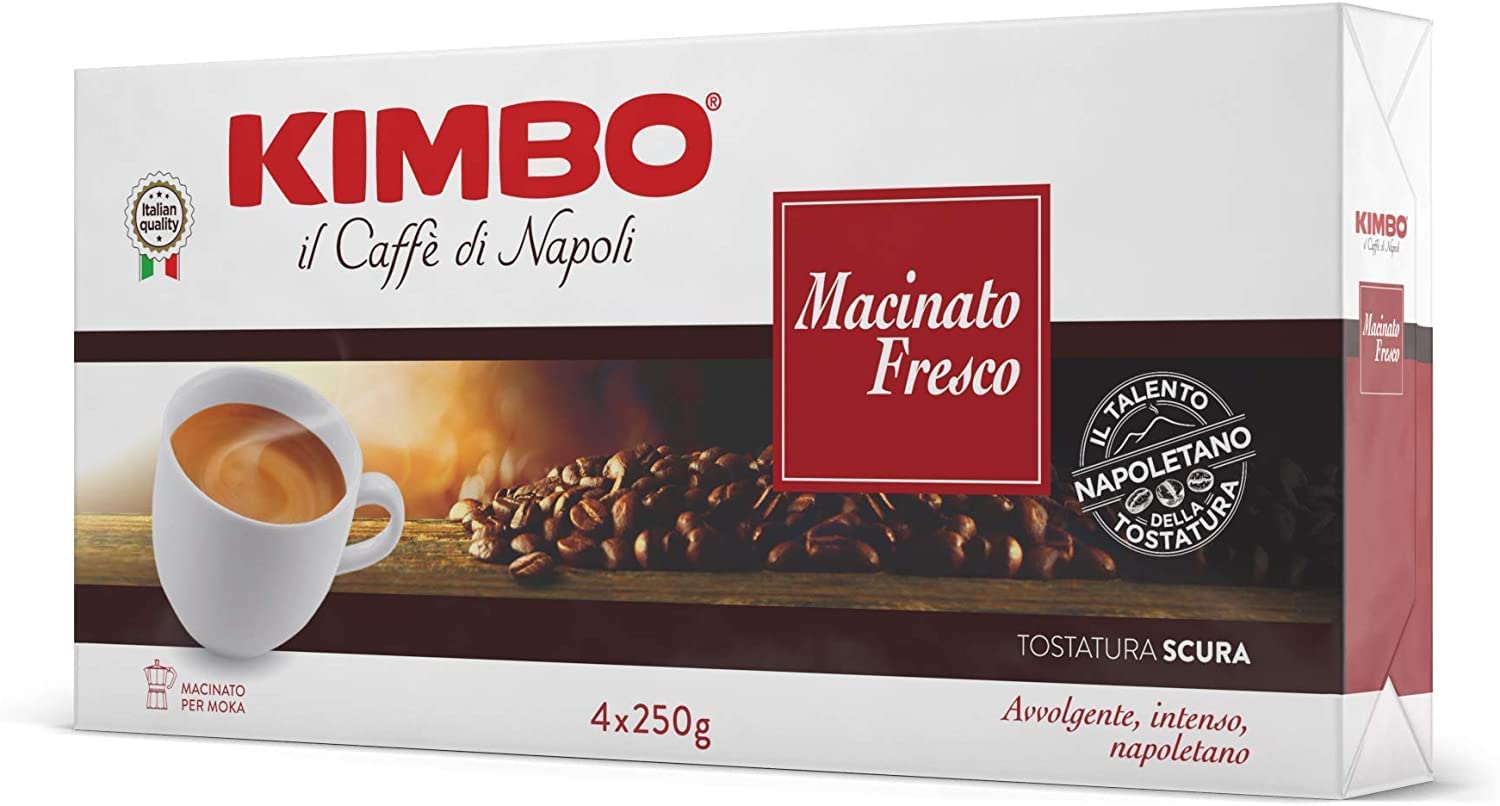 Kimbo:"Macinato Fresco" ("Italian Flavour Strong Taste") Roasted Ground Coffee 8.8 Ounce (250gr) Packages (Pack of 4) [ Italian Import ]