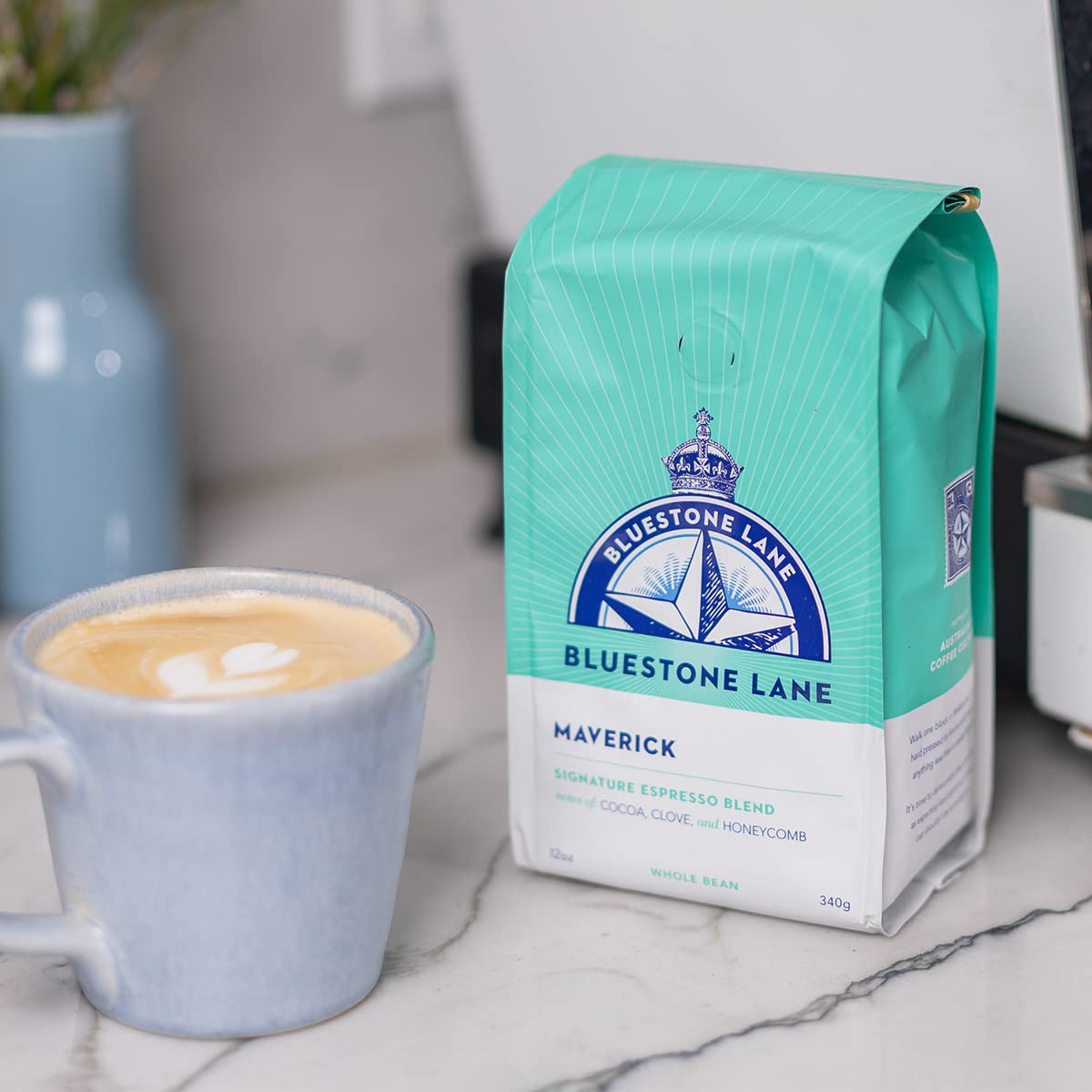 Bluestone Lane Ground Coffee, Maverick Espresso Blend, Medium Roast, 12 Ounce Bag
