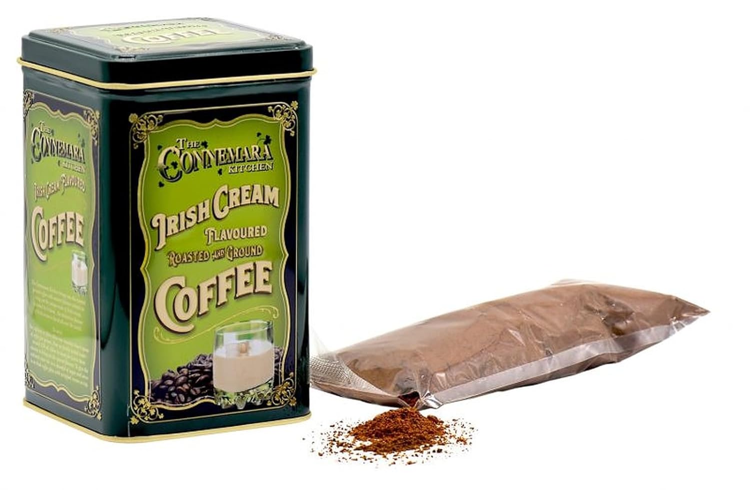 JC Walsh and Sons Irish Cream Ground Coffee Reusable Green Tin Travel Pack Souvenir Birthday Present Housewarming Gift
