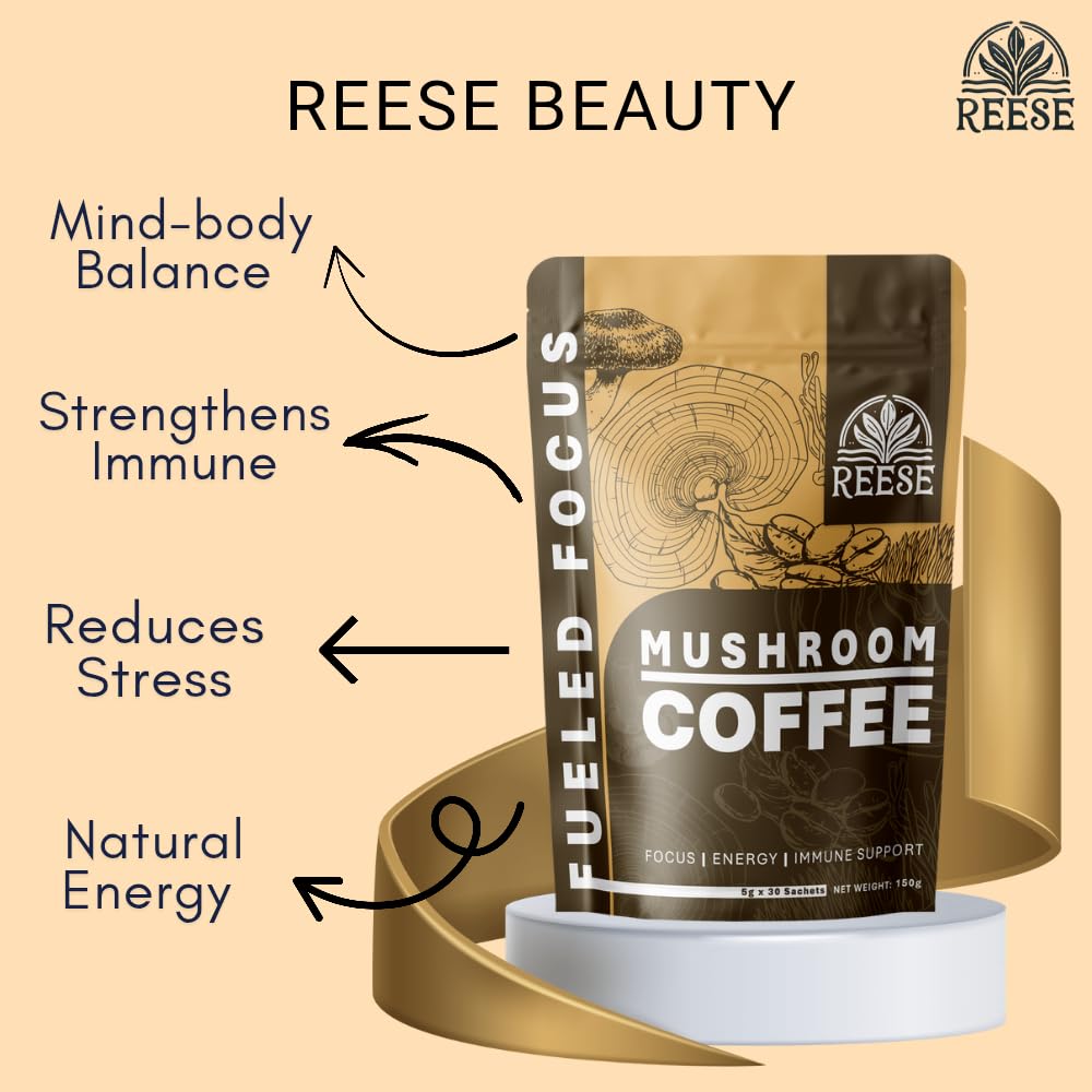 Organic Mushroom Coffee - Fueled Focus with Reishi, Lion’s Mane, Cordyceps, and Turkey Tail – Stress Relief, Brain Health, Energy and Vitality - For Health-Conscious Coffee Drinkers - 30 Sachets