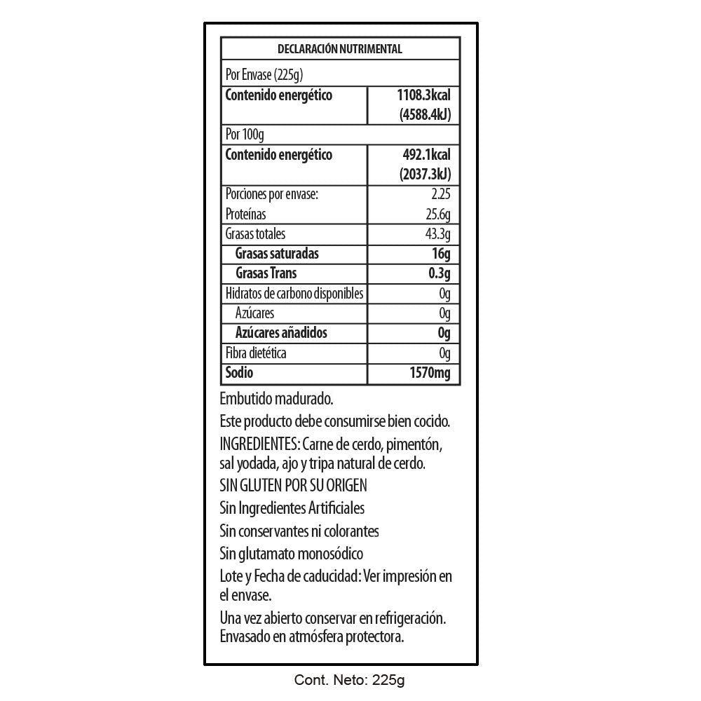 Chorizo Autentico Mild by Palacios. Imported from Spain. 7.9 Ounce