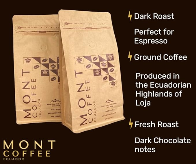 Mont Coffee Ecuador | Dark Roast | 16 oz Ecuadorian | 100% Arabica | Premium | Fresh Roast| Sourced Directly from Our Farms