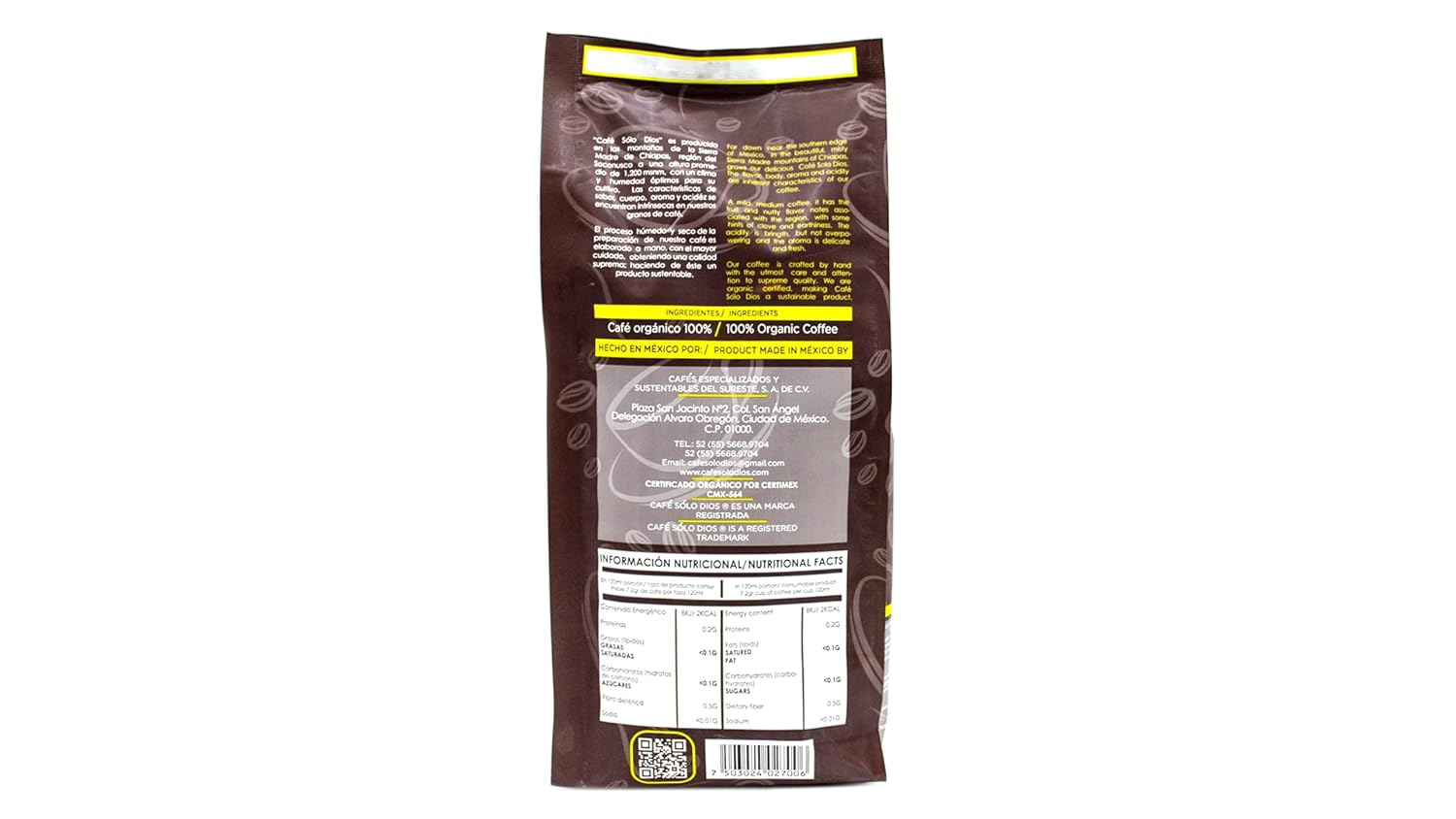 Café Solo Dios Organic Medium Roast Ground Coffee - 2.2 LB