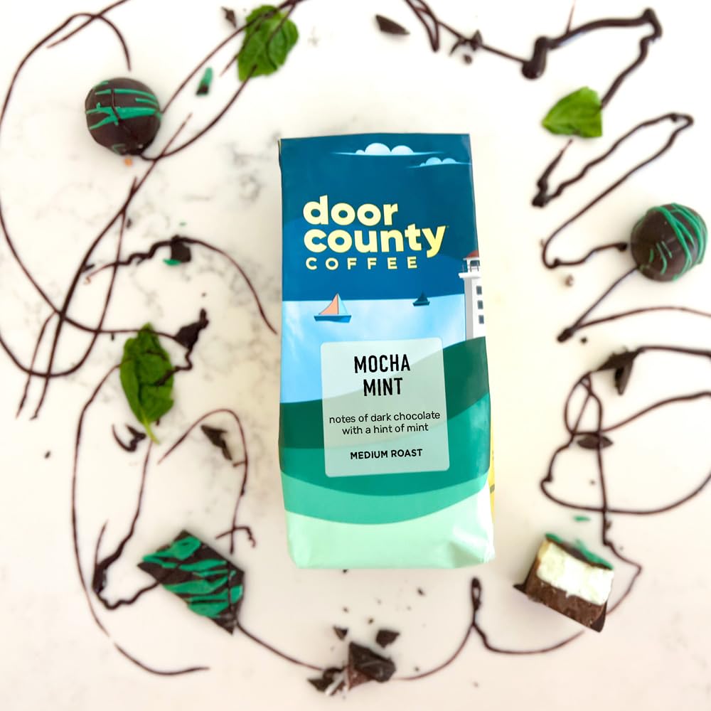 Door County Mocha Mint Whole Bean Coffee | 10 oz Bag | Medium Roast | 100% Specialty Arabica | Gourmet Whole Bean Coffee