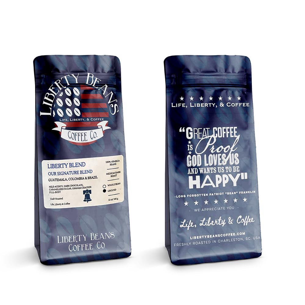 Liberty Beans Coffee Breakfast Blend Ground Coffee | 100% Arabica, Medium Roast, Smooth, Low Acid, Rich Flavor | Energy Boost & Wellness Support | Organic & Fair Trade | 12 oz (2-Pack, Liberty Blend)